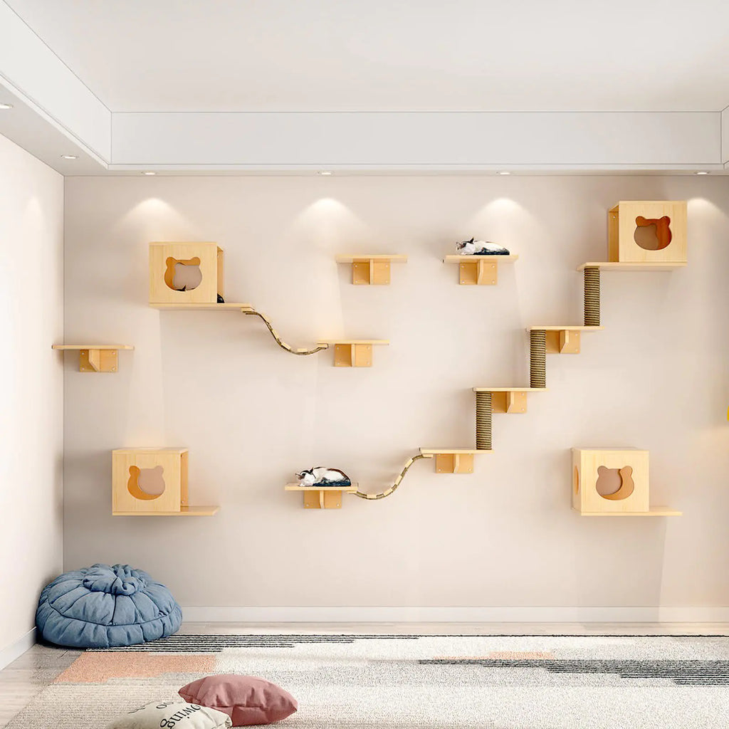 Deluxe Cat Wall Haven: Multi-Level Shelves and Perches