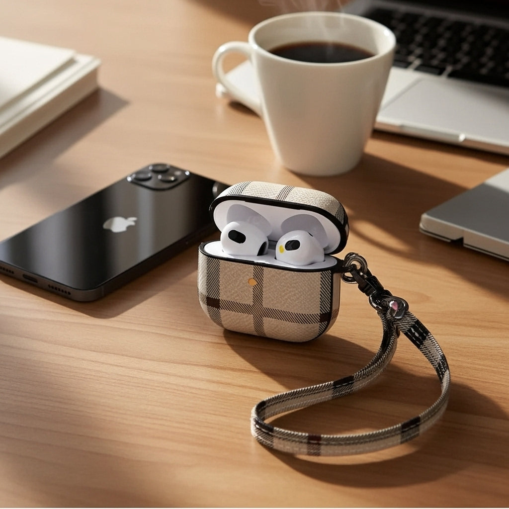 Luxury Plaid AirPods Pro 2 Case with Strap